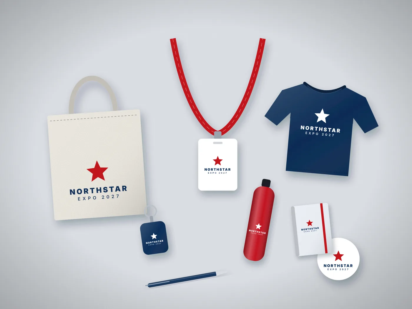 Trade show and event kit with branded tee, tote, notebook and more